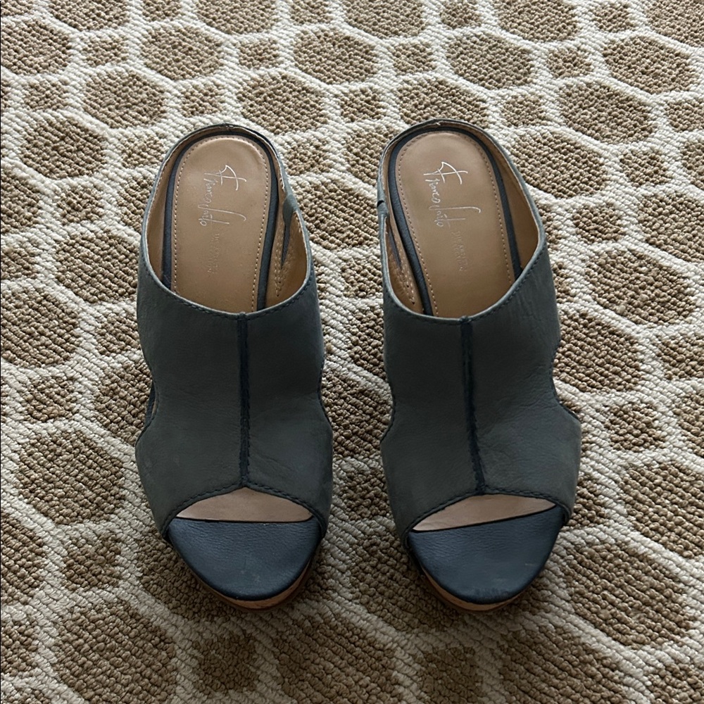 Franco Sarto Blue-Gray Open-Toe Wedges